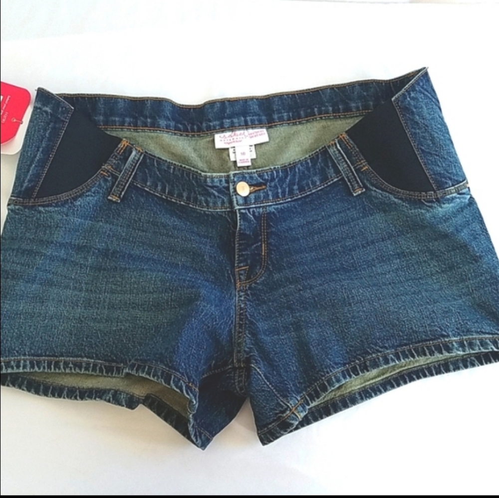 Isabel Maternity Side Panel Maternity Denim Shorts Blue Size 10/30